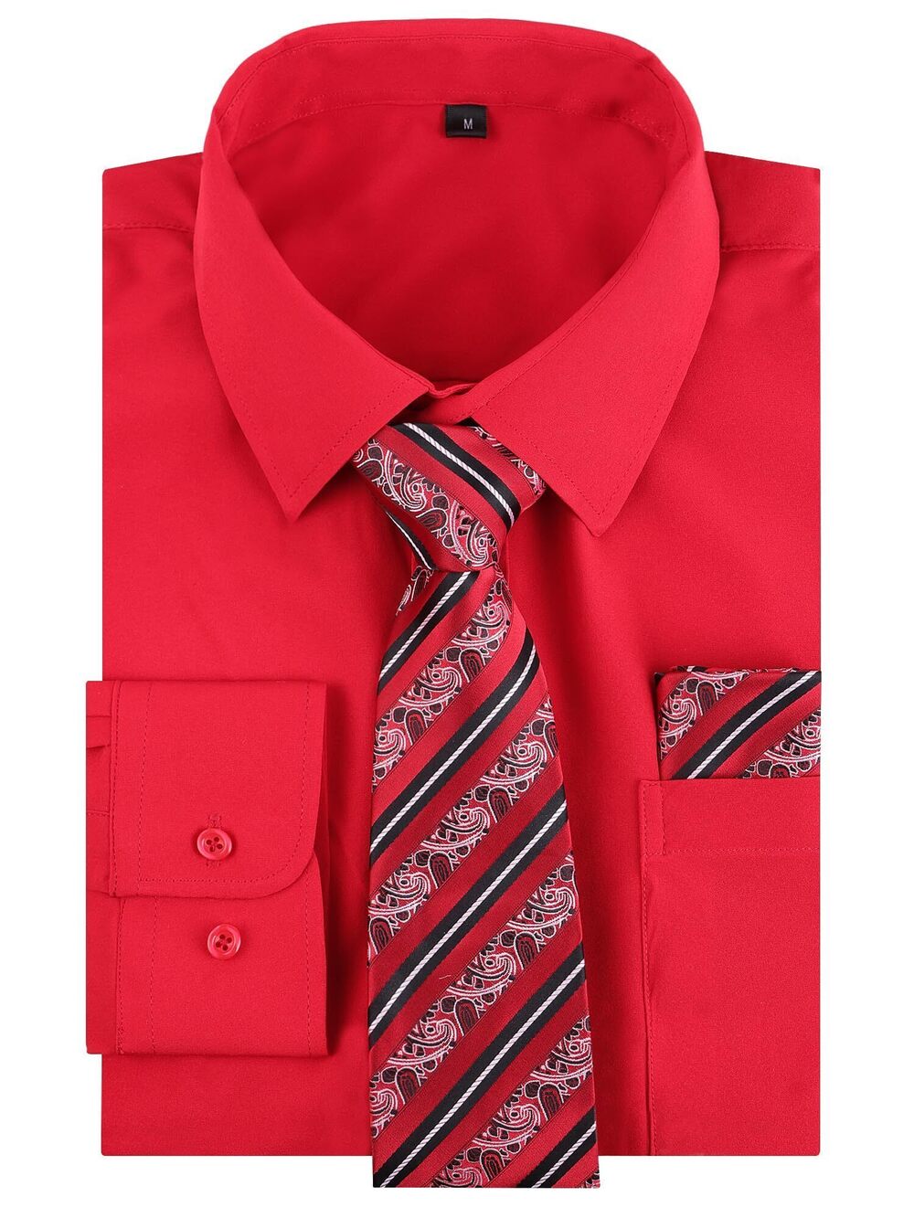 9815 Dress Shirt with Tie Pocket Square Set Classic Long Sleeve Shirts